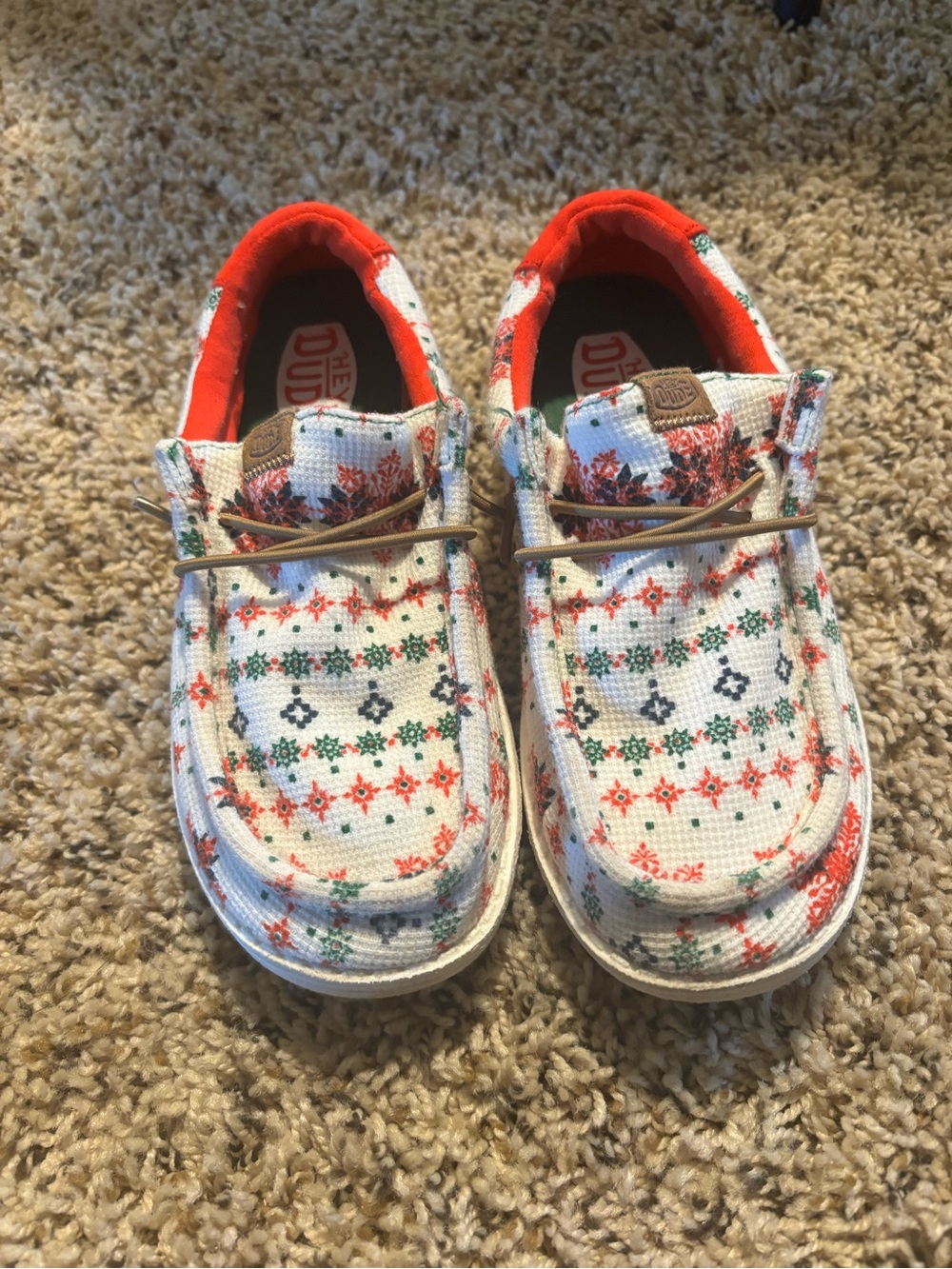 Hey Dude Kids Wally Print Slip-Ons - White with Red & Green Pattern
